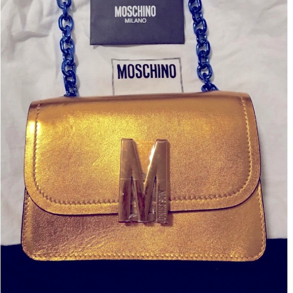 Metallic orange Moschino shoulder bag with purple chain strap - Picture 2 of 6